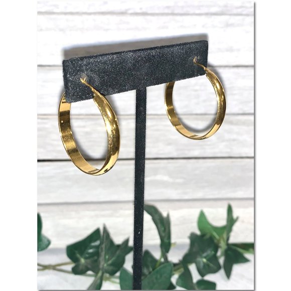 Gold Plated Snap Post Hoop Earrings EUC - Picture 4 of 5